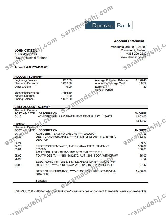 Finland Danske Bank statement